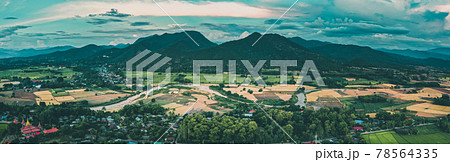 Aerial view of Pai rice terraces, river and mountain in Mae Hong Son, Chiang Mai, thailand 78564335