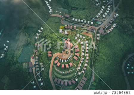 Aerial view of camping grounds and tents on Doi Mon Cham mountain in Mae Rim, Chiang Mai province 78564362