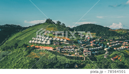 Aerial view of camping grounds and tents on Doi Mon Cham mountain in Mae Rim, Chiang Mai province 78564501