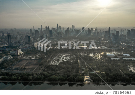 Aerial view of Bangkok Asoke, Khlong Toey during covid lockdown, Thailand 78564662