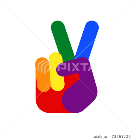 Victory symbol, Peace gesture. Rainbow colored hand. Victory symbol, Peace gesture. Rainbow colored hand. 78565229