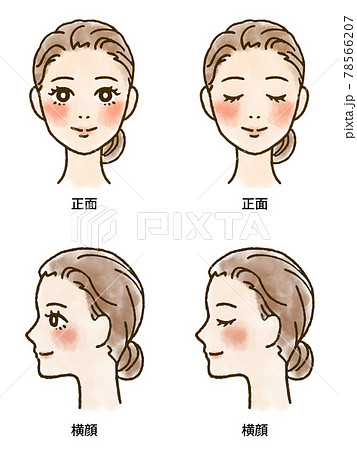 女性の顔セット 正面 横顔文字入り のイラスト素材