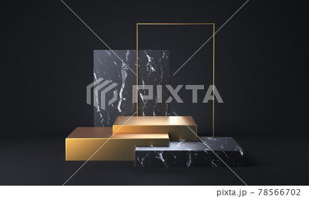Black marble and gold pedestal steps on black backgrond. 3d rendering Black marble and gold pedestal steps on black backgrond. 3d rendering 78566702