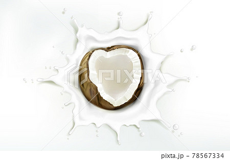Coconut in milk splash isolated on white backdrop 78567334