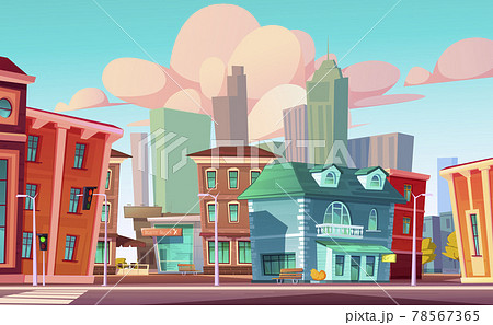 Urban street landscape with cafe, beauty salon Urban street landscape with cafe, beauty salon 78567365