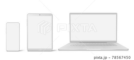 White Laptop Tablet And Phone With Blank Screenのイラスト素材