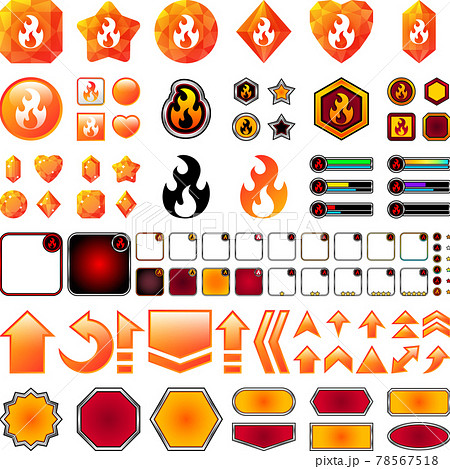 ゲーム 素材 アイコン 宝石 セット 属性 炎のイラスト素材