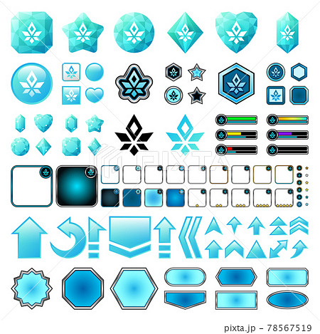 ゲーム 素材 アイコン 宝石 セット 属性 氷のイラスト素材