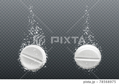 Effervescent soluble tablet with bubbles in water 78568975