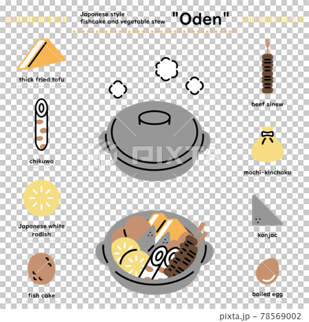 おでん　シンプル・ペン画風イラストセット（英語バージョン） 78569002