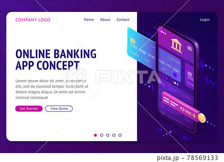 Online banking app isometric landing page, banner Online banking app isometric landing page, banner 78569133