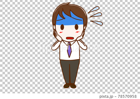 <全身・正面>真っ青になって汗をかきながら慌てふためく男性 <全身・正面>真っ青になって汗をかきながら慌てふためく男性 78570958