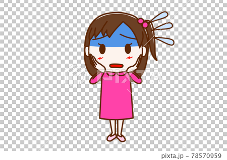<全身/正面> 一個臉色發青,一邊出汗一邊匆匆忙忙的女孩 <全身/正面> 一個臉色發青,一邊出汗一邊匆匆忙忙的女孩 78570959