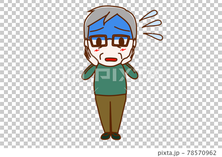 <Whole body / front> An elderly man who turns deep blue and hurries while sweating <Whole body / front> An elderly man who turns deep blue and hurries while sweating 78570962