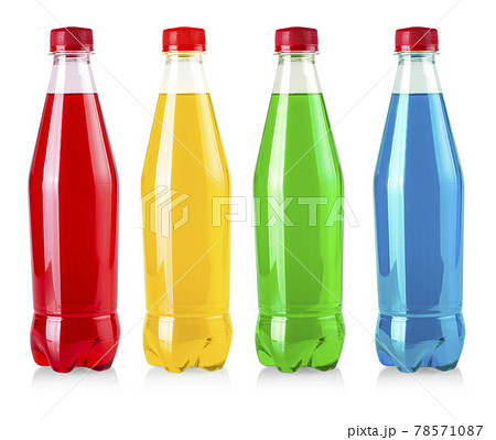 Set of Plastic bottle with red lemonade isolated on white background Set of Plastic bottle with red lemonade isolated on white background 78571087