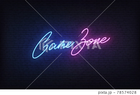 Game Zone neon sign. Glowing Game Zone lettering Game Zone neon sign. Glowing Game Zone lettering 78574028