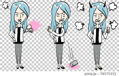 怒りでスマホを叩きつける女性のイラスト素材