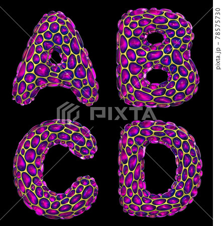 Realistic 3D letters set A, B, C, D made of gold shining metal letters. 78575730