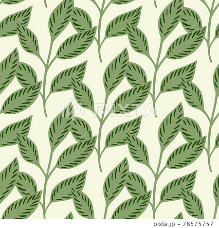 Isolated seamless pattern with doodle spring leaf branches green ornament. White background. Decor print. Isolated seamless pattern with doodle spring leaf branches green ornament. White background. Decor print. 78575757