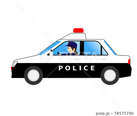 パトカーを運転する女性警察官のイラスト素材