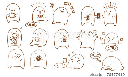 シンプルなかわいい生き物 手描き 落書き 食事イメージ シンプルなかわいい生き物 手描き 落書き 食事イメージ 78577410