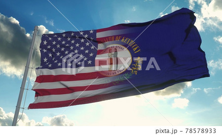 Flag of USA and Kentucky state. USA and Kentucky Mixed Flag waving in wind. 3d rendering 78578933