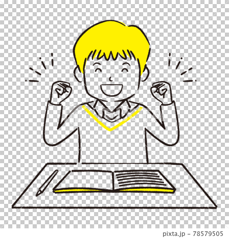 Hand-painted 1color boy studying with notebook guts pose Hand-painted 1color boy studying with notebook guts pose 78579505