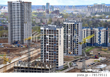 Tower crane during construction of a residential building.  78579511