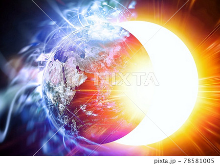 地球と太陽が重なる抽象的なイラストのイラスト素材 [78581005] - PIXTA