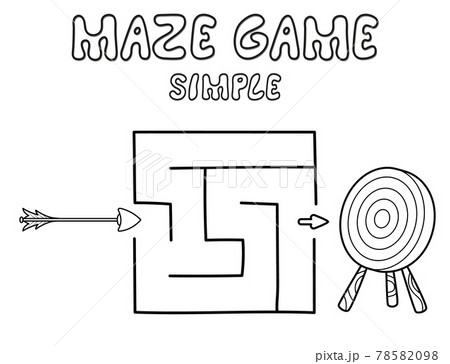Simple Maze puzzle game for children. Outline simple maze or labyrinth game with arrow and target. Simple Maze puzzle game for children. Outline simple maze or labyrinth game with arrow and target. 78582098