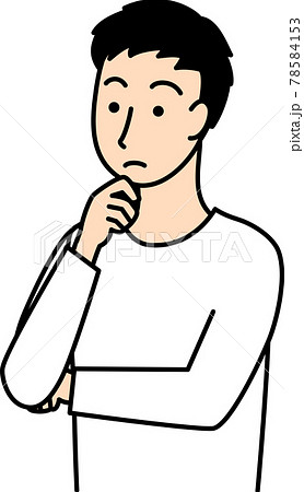 顎に手を当てて考えている男性のイラストのイラスト素材