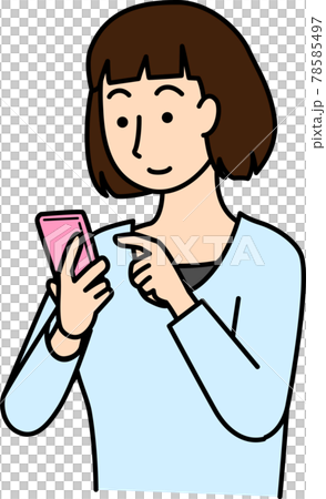 Illustration of a woman operating a smartphone 78585497