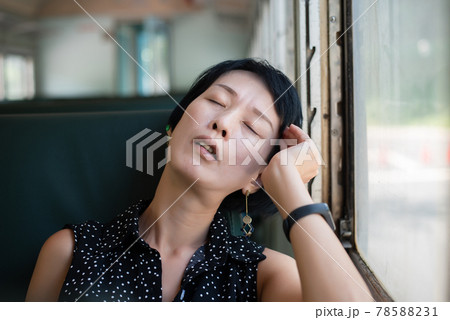 woman sleep in the train carriage 78588231