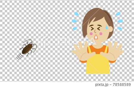 ゴキブリに驚く主婦のイラストイメージ 78588589