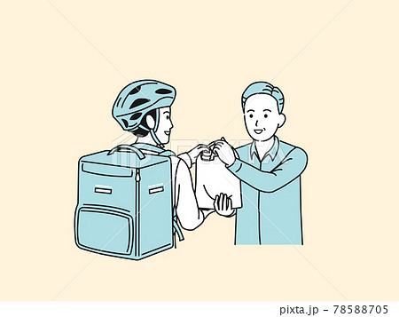 フードデリバリー 配達員 荷物を受け取る男性 イラスト素材 フードデリバリー 配達員 荷物を受け取る男性 イラスト素材 78588705