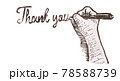 Stamp hand with pen and thank you letter. (color) 78588739