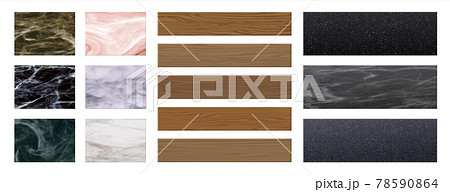 Floor material. Realistic texture of interior cover. Parquet boards. Marble or granite tile. Laminate with woodgrain. Stone or concrete surface samples. Vector flooring templates set Floor material. Realistic texture of interior cover. Parquet boards. Marble or granite tile. Laminate with woodgrain. Stone or concrete surface samples. Vector flooring templates set 78590864
