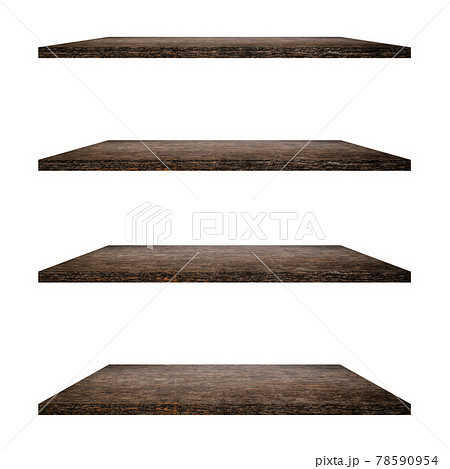 4 Wood shelves table isolated on white background and display montage for product. 4 Wood shelves table isolated on white background and display montage for product. 78590954