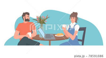 couple drinking coffee man woman discussing during lunch spending time together coronavirus quarantine couple drinking coffee man woman discussing during lunch spending time together coronavirus quarantine 78591086