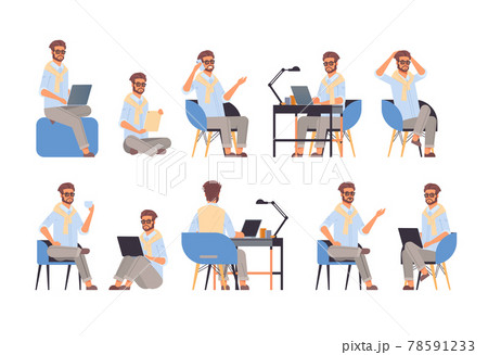 set businessman sitting in different poses gesture emotions and body language concept set businessman sitting in different poses gesture emotions and body language concept 78591233
