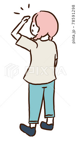 おさげの女の子 遠くを見るのイラスト素材