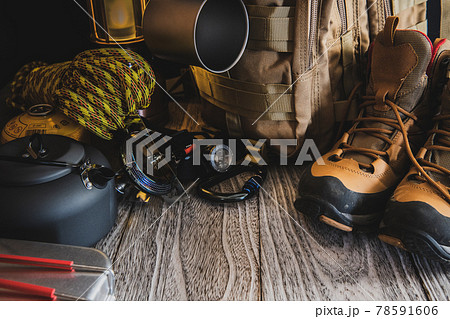 アウトドア 登山 キャンプ道具クローズアップ素材 アウトドア 登山 キャンプ道具クローズアップ素材 78591606