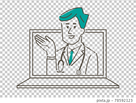 PCの中の若い男性医師のイラスト素材 PCの中の若い男性医師のイラスト素材 78592123