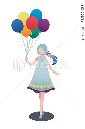七色の風船を持つ女の子 人物フラットイラストのイラスト素材