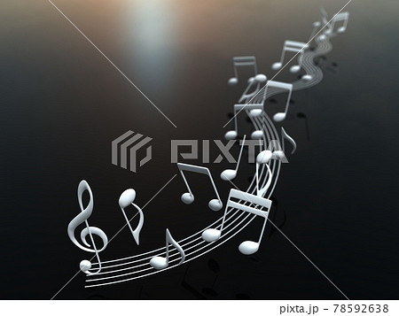 白い音符と五線譜1 バックグラウンド Cgイラスト横のイラスト素材
