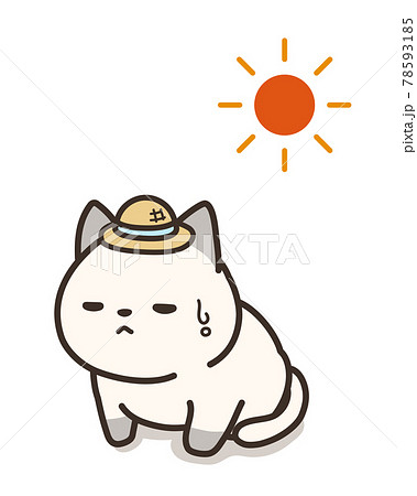 熱中症の猫と太陽のイラスト素材