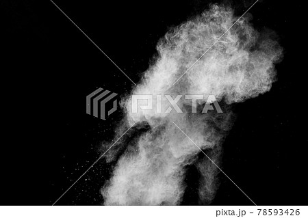White powder explosion isolated on black background.White dust particles splash. White powder explosion isolated on black background.White dust particles splash. 78593426