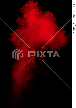 Red powder explosion cloud on black background. Red powder explosion cloud on black background. 78593541