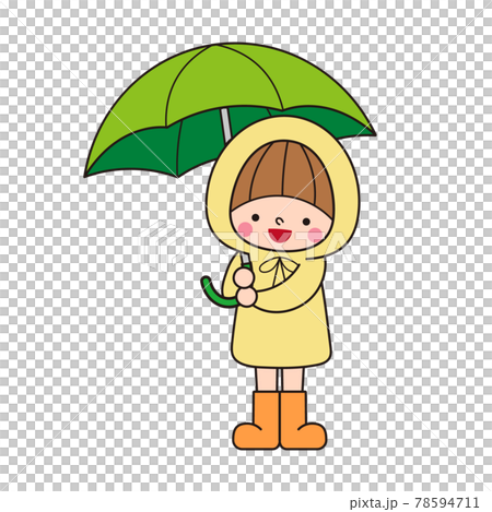 一個穿著雨衣的孩子拿著雨傘 一個穿著雨衣的孩子拿著雨傘 78594711