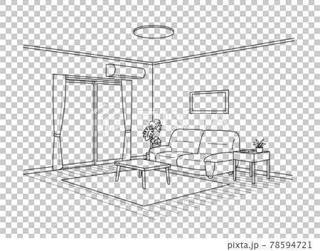 部屋のラインパース　家具あり　2点透視図 78594721